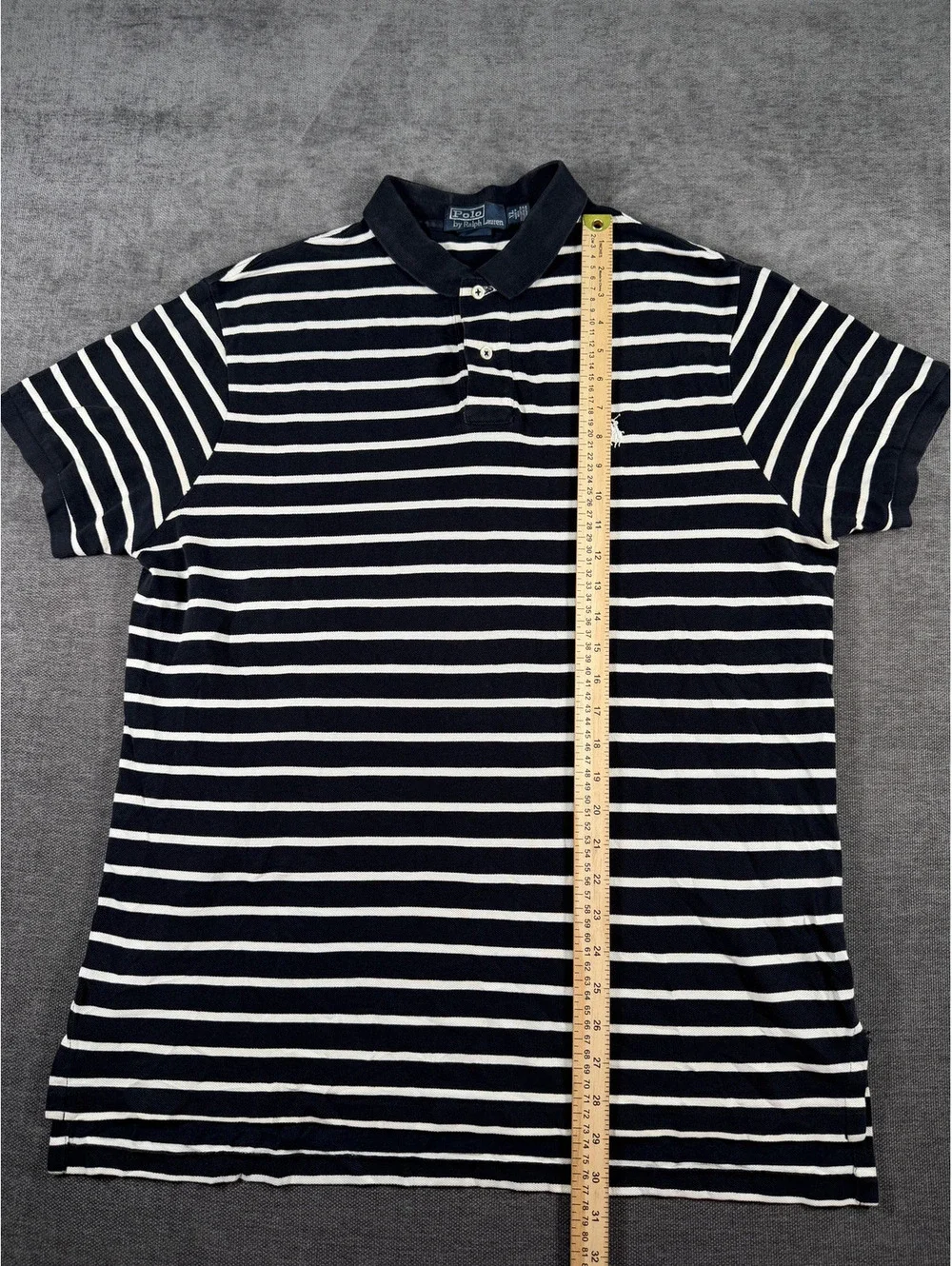 Polo Ralph Lauren Men's Black and White Striped Polo Shirt, Size XL